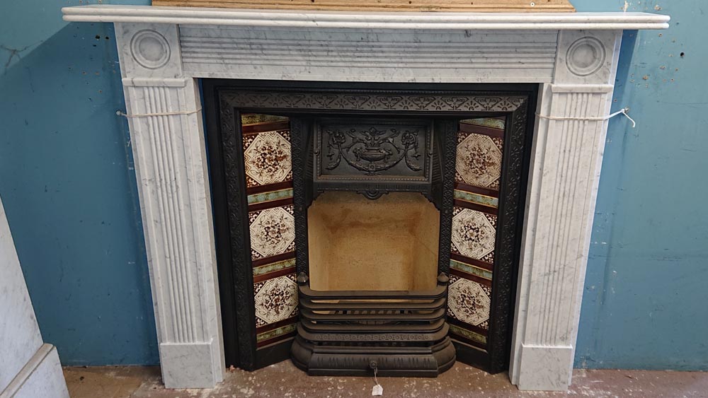 <p>Reproduction Georgian style Marble Fireplace</p><p>Shelf 1397 mm x 191 mm</p><p>1080 mm high x 1318 mm wide</p><p>Internal opening 890 mm x 915 mm</p>